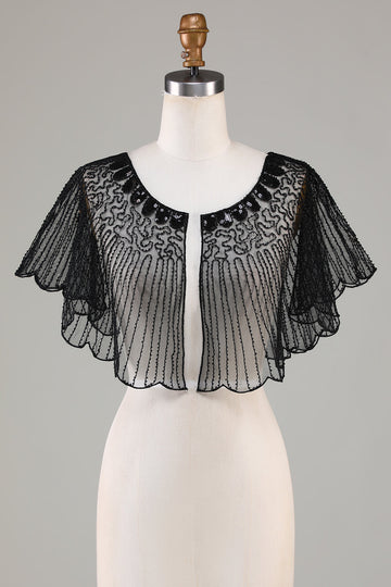 Lentejuelas Black Glitter 1920s Cape with Beaded